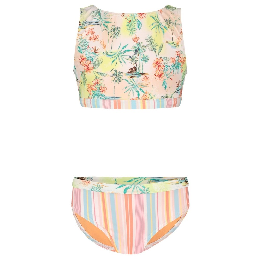 NWT Roxy Girls 2 Piece Bikini Swimsuit Set Tropical Stripe UPF 50+ Size 14